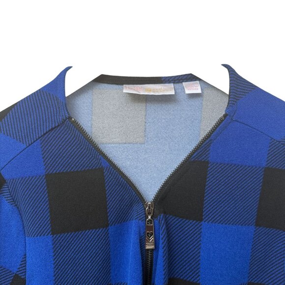 BELLE Kim Gravel Buffalo Plaid Signature Zip Top Medium Blue Black Pullover - Picture 4 of 10